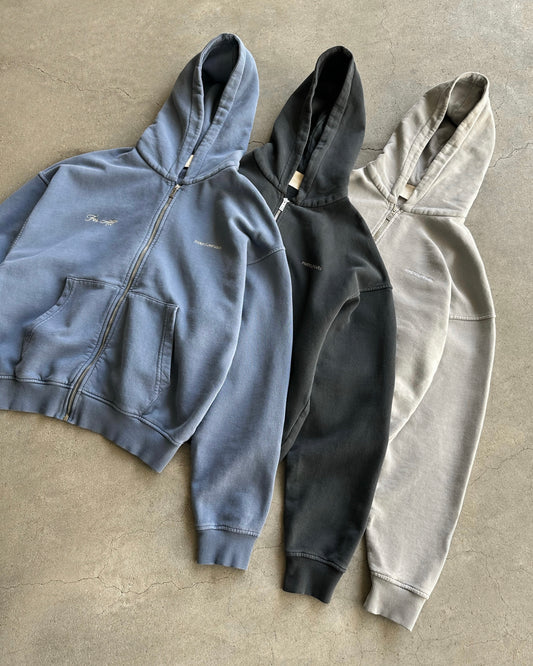 545 FOR ALL ZIP UP WASHED HOODIE WASHED GREY