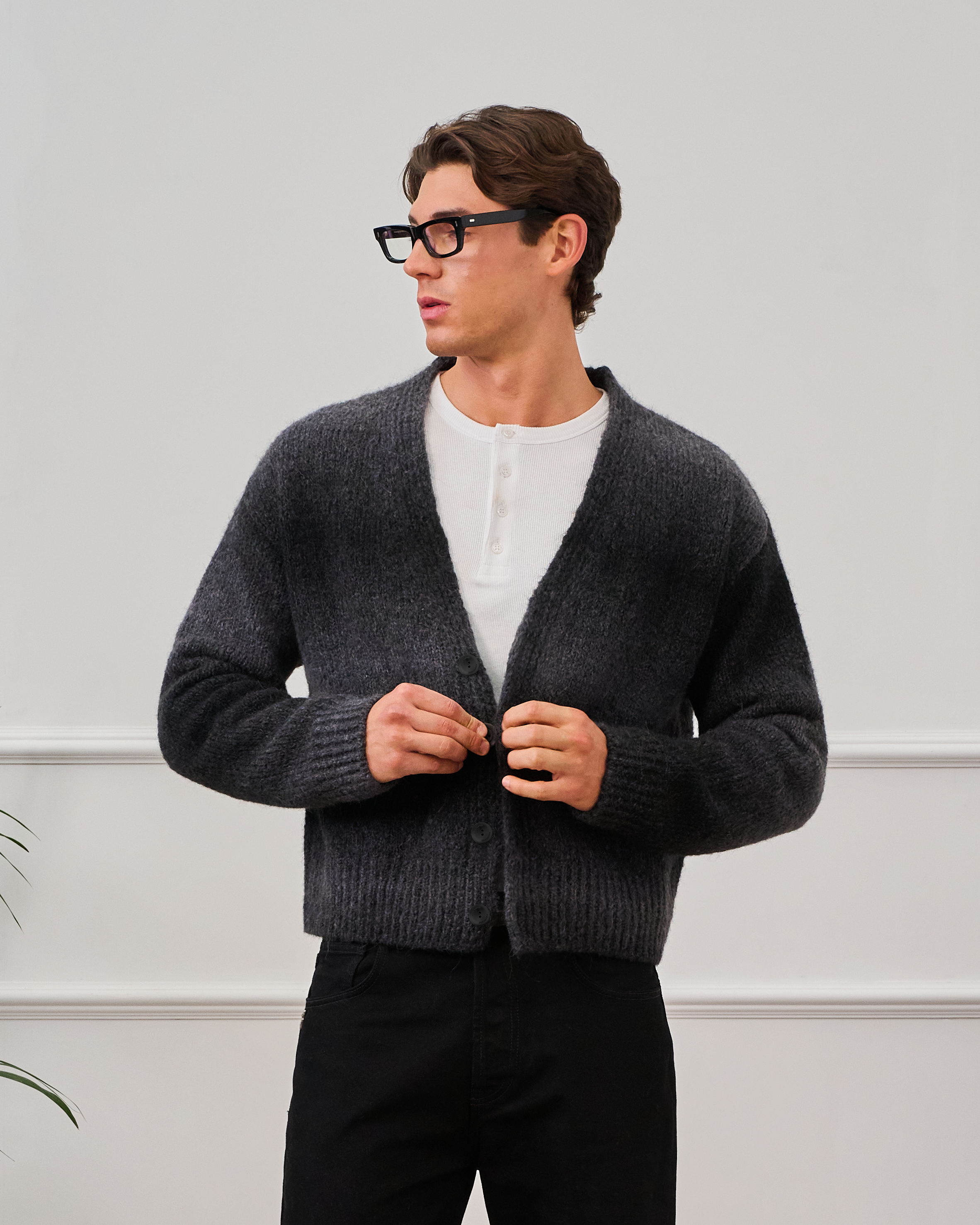 545 ALPACA FADED CARDIGAN BLACK